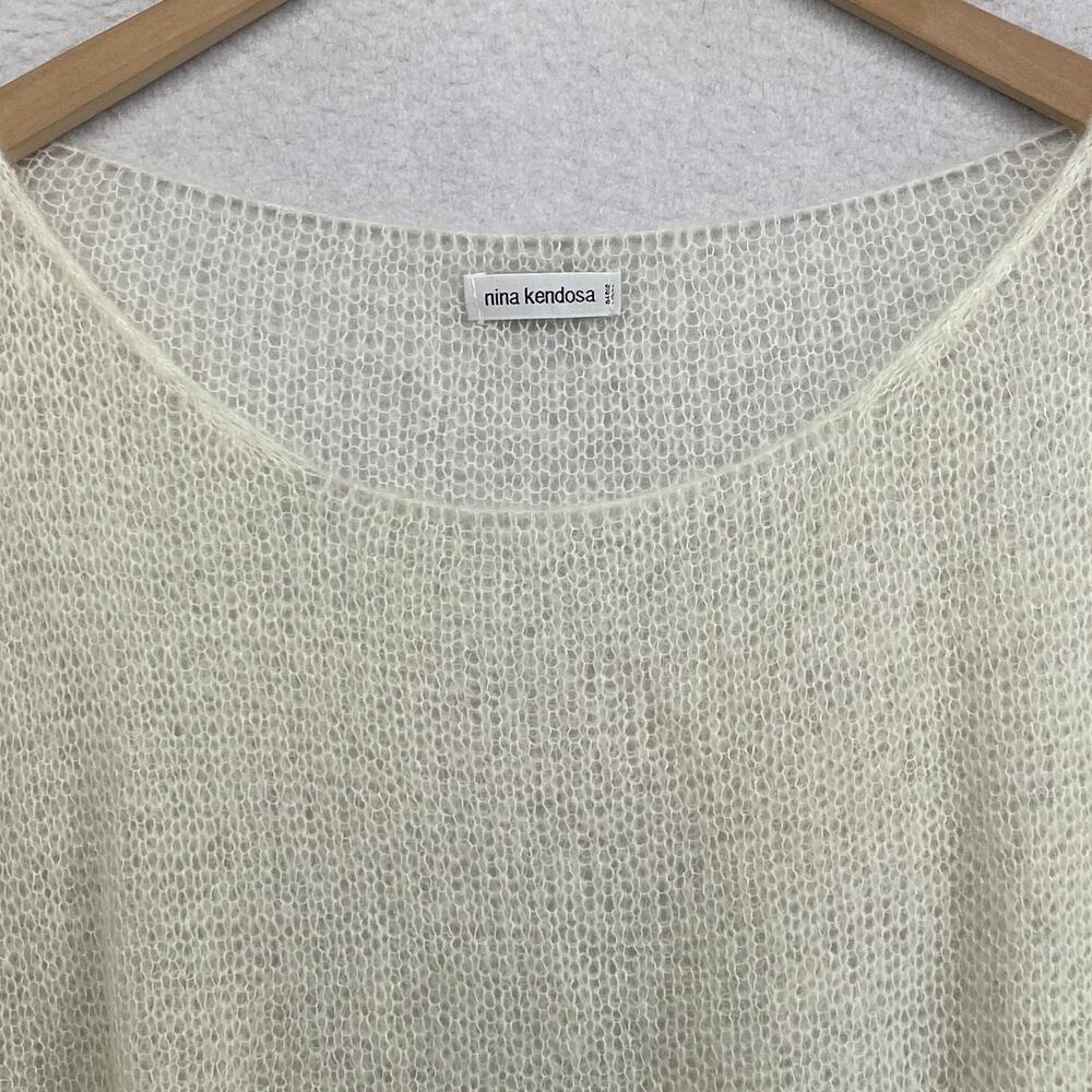 NINA KENDOSA Sweater OS Sheer Oversized Boxy Drop Shoulder Off White - Picture 5 of 9